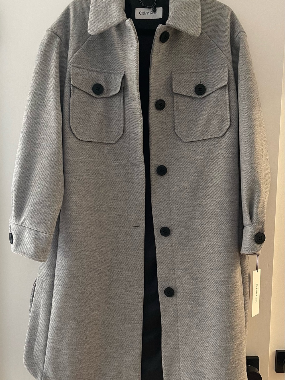 Calvin Klein Light Gray Long Button-Front Utility Coat